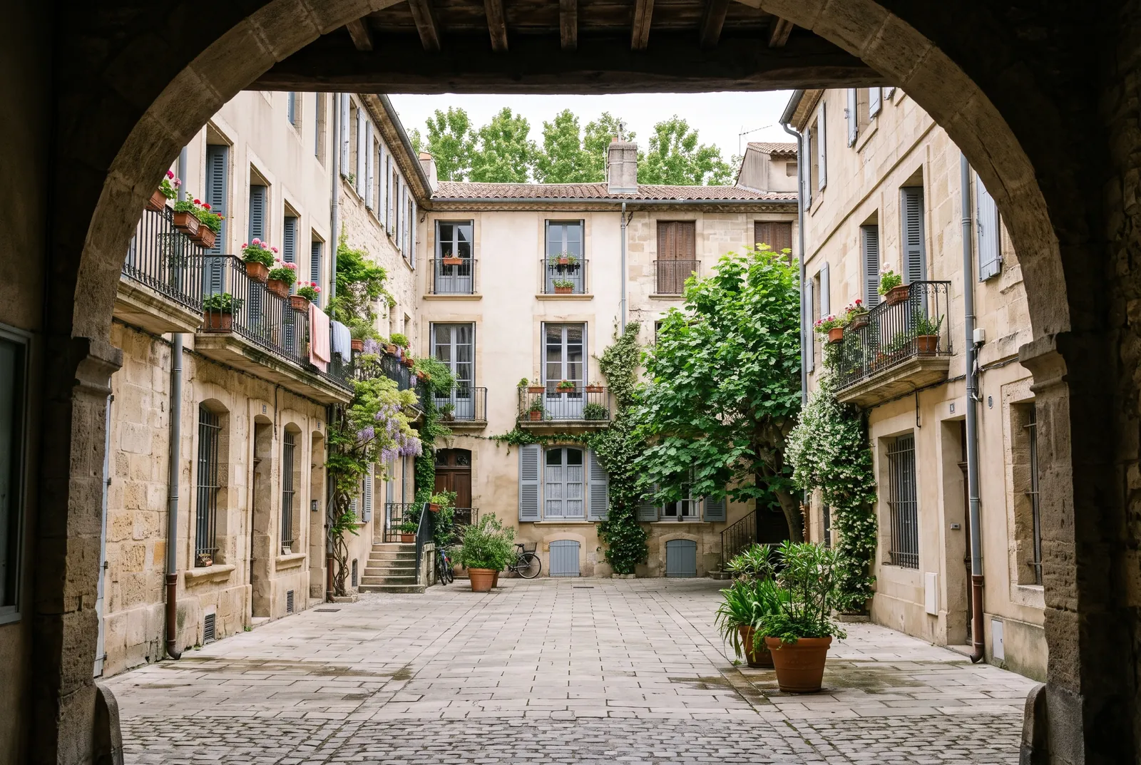 Cour intérieure d'un immeuble à Narbonne